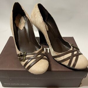 Schutz Women's Size 9 Tan and Brown fur wedges